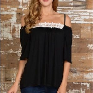 Celeste black lace detail off shoulder top xl